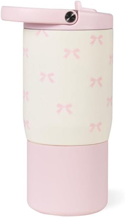 Kids 14 oz Sport Water Bottle – Stainless Steel, Insulated, 100% Leakproof, With Carry Handle, BPA-Free – Kid-Friendly Design – Durable & Dishwasher Safe, Bows