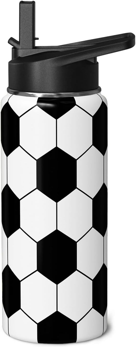 Soccer Water Bottle 18oz Insulated Sports Water Bottles Soccer Gifts for Men Women Gift for Coach Lovers Fan Players Stuff Accessories for Boys Girls