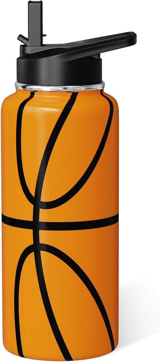 Basketball Water Bottle 32oz Insulated Sports Water Bottles Basketball Gifts for Men Women Gift for Coach Lovers Fan Players Stuff Accessories for Boys Girls