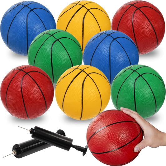 8 Pack Mini Basketballs, 7" Small Pool Basketball with Pump, Inflatable PVC Basketball Hoop Indoor, Toy Replacement Basketballs for Pool, Sports Party, Water Games, Kids Outdoor Play