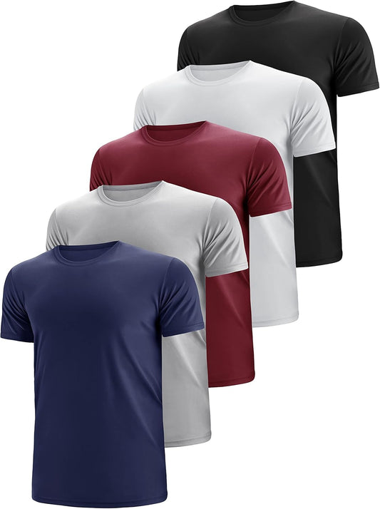 Men Dry Fit Moisture Wicking 3 & 5 Pack Tech Performance Mesh Quick Dry Active Athletic Crew T Shirts