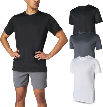 Men Workout Short Sleeve Athletic Gym T-Shirts 3 Pack Men Dry Fit Running Shirt Moisture Wicking Active Crew Tees for Men