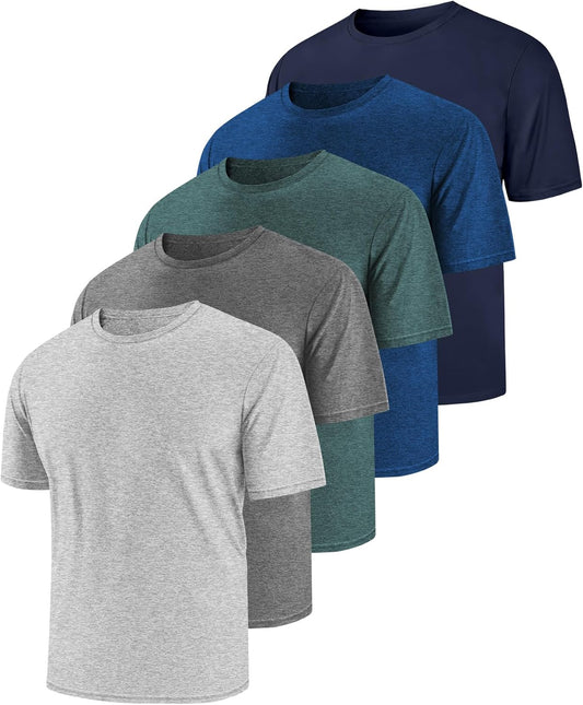 5 Pack T Shirts for Man UPF 50+ Short Sleeve Dry Fit Workout T-Shirts Gym Running Activewear Tee Summer Tops