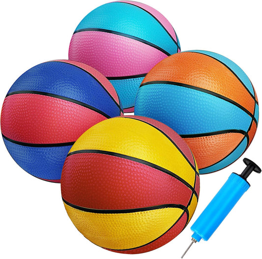 4 Packs Mini Basketballs 7 Inch Size 3 with Pump, Kids Small Basketball Set for Basketball Hoop Pool Party Games Indoor Outdoor Play Sports Toys Bouncy Basket Balls for Kids Toddlers 1-3 3-5 5-7 Gifts