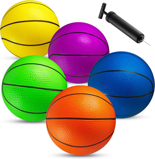Mini Basketball Set for Kids - 6 Inch (5 Pack) w/ Hand Pump - Small Size Indoor Mini Hoop Balls for Toddlers - Over the Door Basketball Games, Indoor & Outdoor, Small Hoops, Pool Play & Party Favors