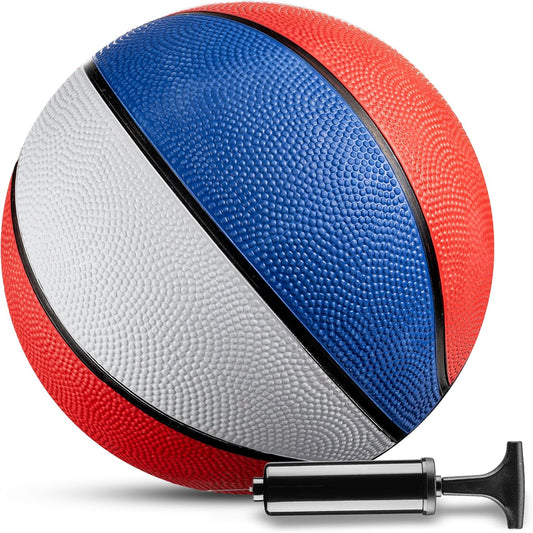 Rubber Mini Basketball - 7 Inch, Size 3 - Mini Hoop Outdoor Kids Basketball Set for Small Hoops Indoor & Outdoor Pool Parties - Kid Birthday Gifts, Arcade Games, Red White & Blue (1-Pack)