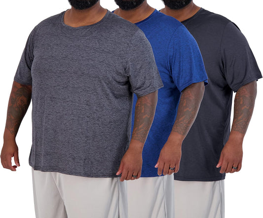 3 Pack: Men Big & Tall Tech Stretch Long-Sleeve & Short-Sleeve Dry-Fit T-Shirt (3XT-5XT)